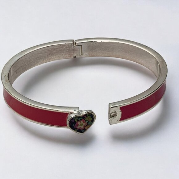 Vera Bradley Hinged Bangle Bracelet With Red Enamel & Heart Floral Clasp OS - Picture 3 of 6